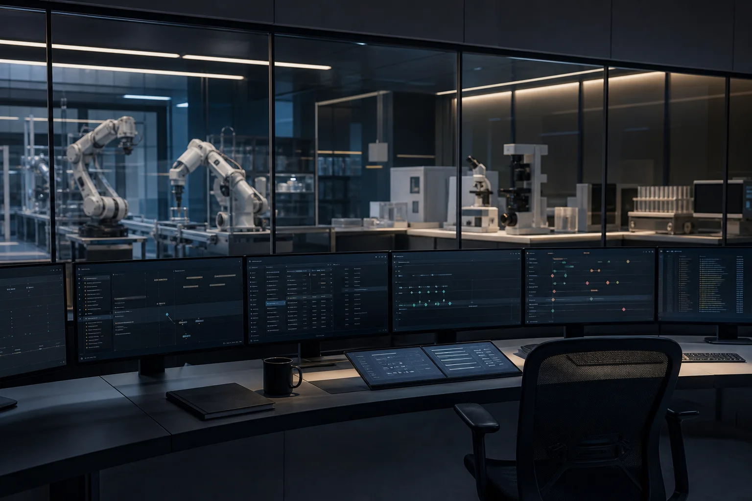 Robotics and laboratory systems observed from an enterprise control room